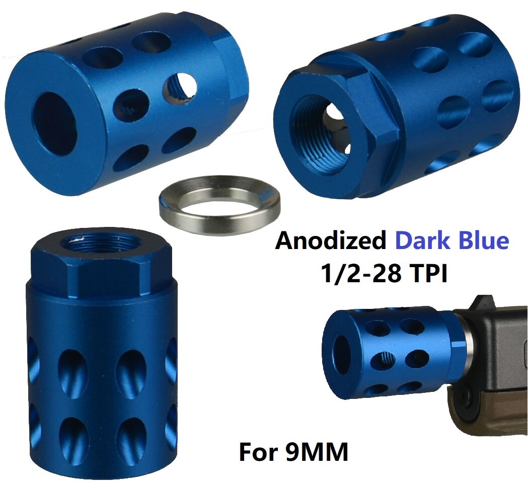 2882 DSP ブラスタープレミア D Blue 1/2x28 TPI Al 6082 T6 Slant Port Muzzle Brake