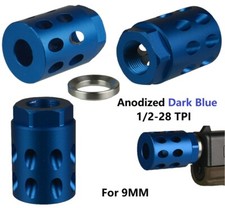 D Blue 1/2x28 TPI Al 6082 T6 Slant Port Muzzle Brake Compensator Fits 9 mm Glock