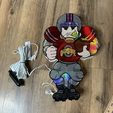 Ohio State Car Window Sign Light Up Buckeyes Football Figure Double Sided Vtg