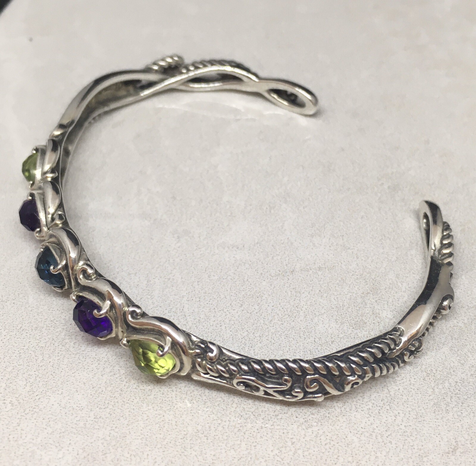Silver Multicolor Gemstone Cuff Bangle - image 4