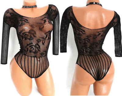 Netzbody Gogo Dessous Reizwäsche Erotic Body Bodysuit schwarz Spitze  34 36 38