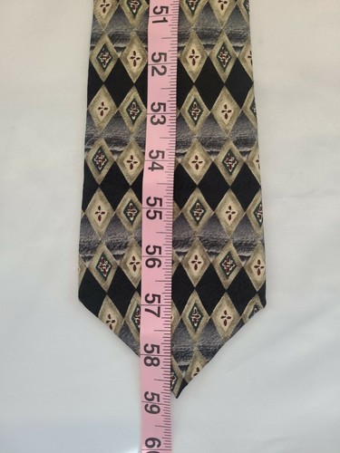 Vtg Claiborne Mens Tie 100% Silk Geometric Gray Black Maroon Suit USA 59×4 - Picture 3 of 8