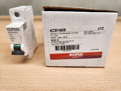 Mcb 6Ka 40A 1 Pole 240V Ac C-Curve 1 Module Din Rail Mounting Clipsal 4CB140/6