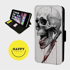 SKULL DEATH BLOOD DRIPPING - Faux Leather Flip Phone Case Cover - iPhone/Samsung