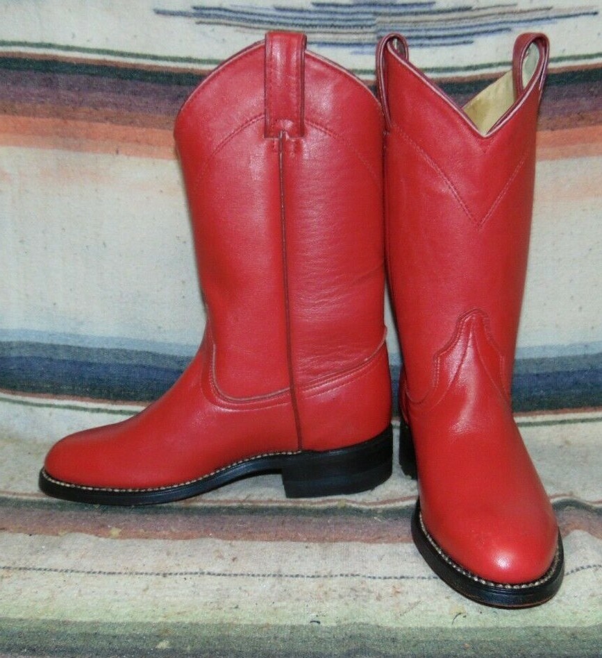 Womens Vintage Wrangler Red Leather Roper Cowboy Boots M NEW w