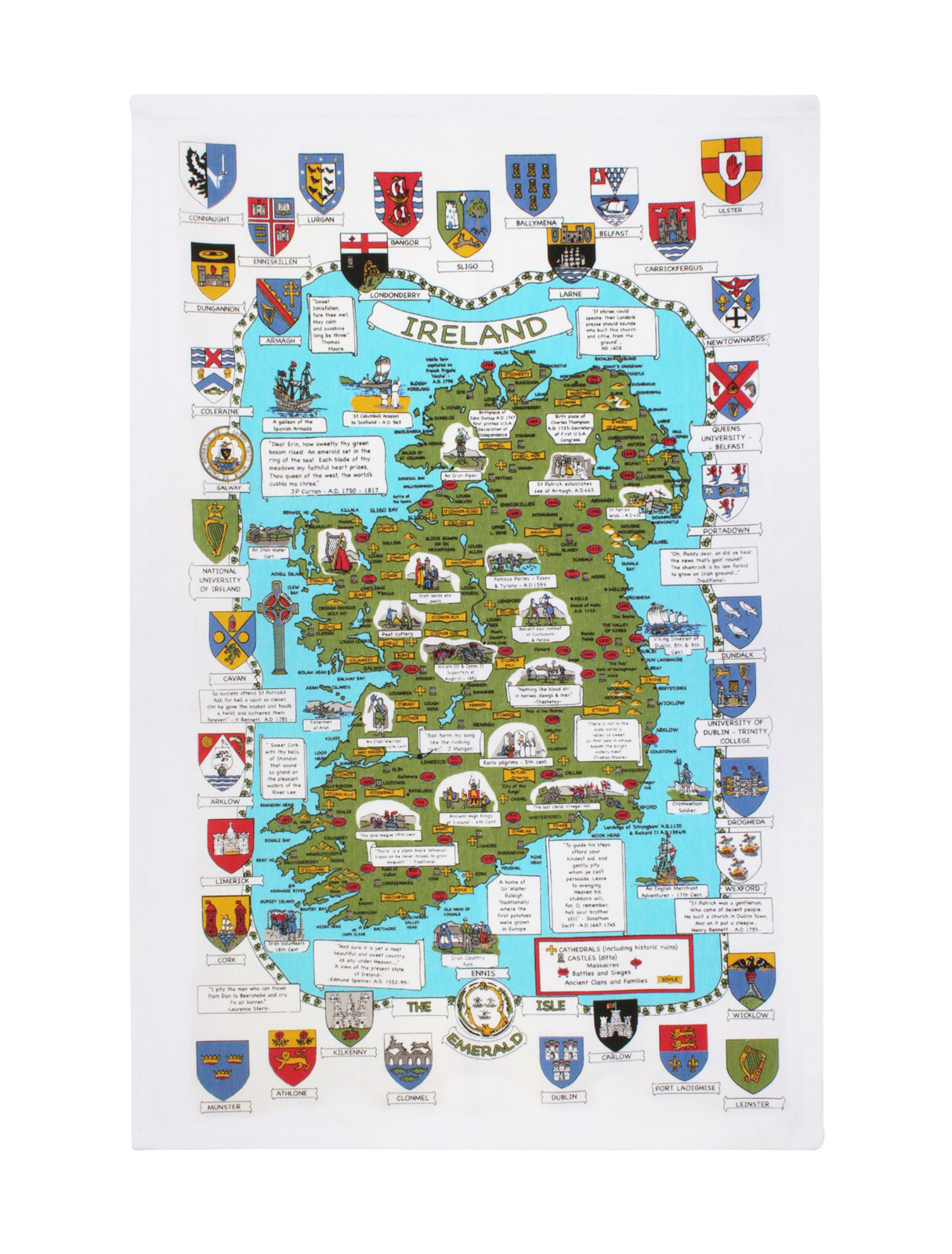 Ulster Weavers Map & Crests of Ireland tea towel cotton tea towels Irish travel