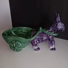 Art Pottery, Donkey Pulling Cart. Italy. Beautiful Glaze/ Colors.