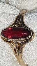 Antique Victorian 1900s Ostby & Barton Marquise Red Stone OB 10k Gold Ring