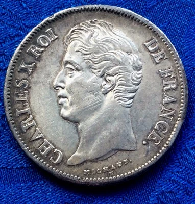 MONNAIE DE 5F ECU EN ARGENT CHARLES X ROI DES FRANçAIS 1827 L BAYONNE - Photo 1/2