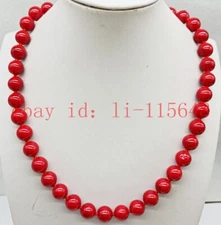 Red 8mm Coral Round Gemstone Beaded Necklace 18 inch Women Party Jewelry Gift