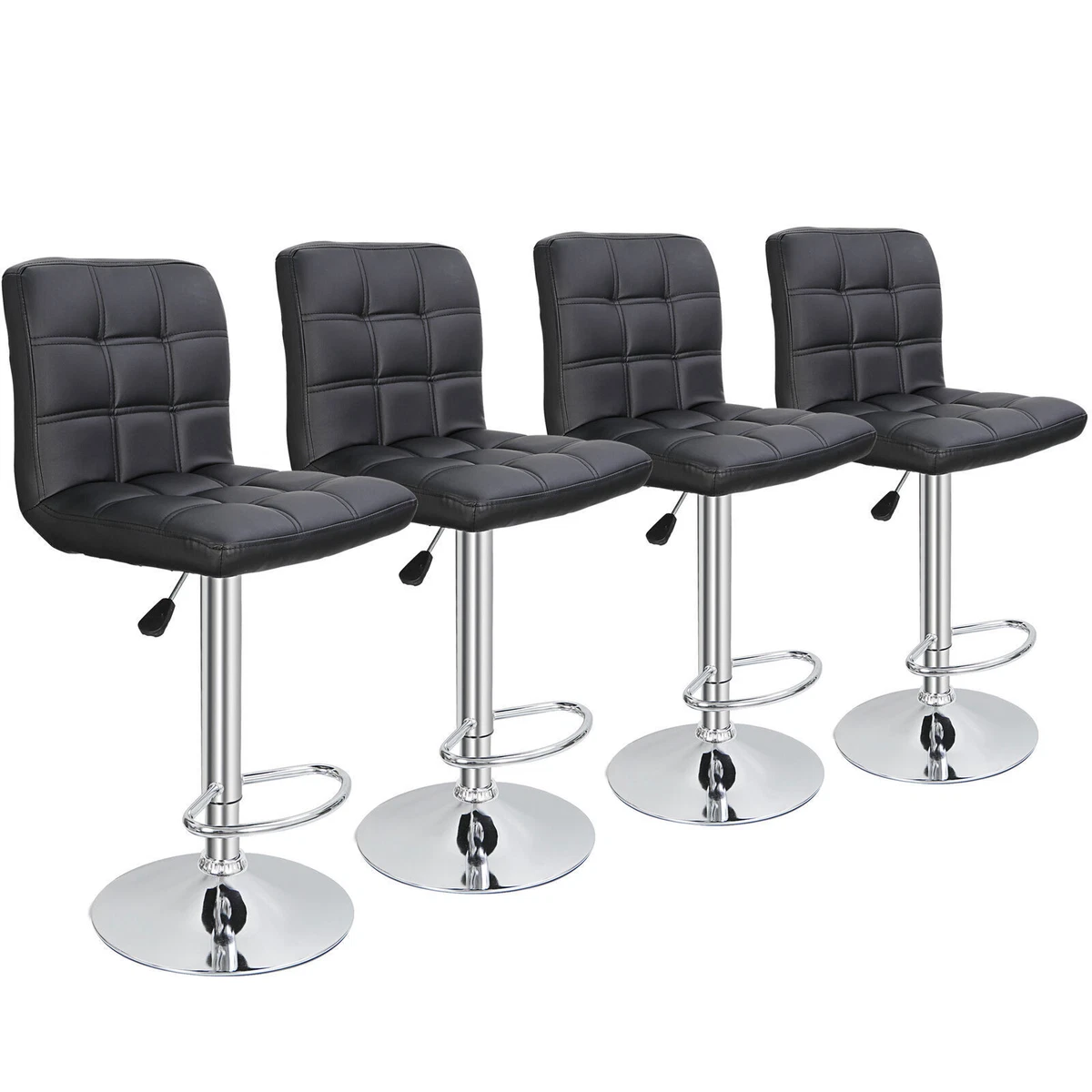 Set of 4 Adjustable Height Swivel Bar Stools PU Leather Chair with