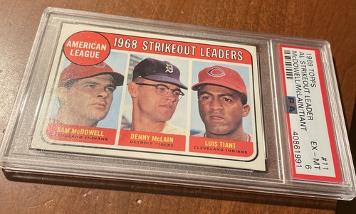 1969 Topps AL Strikeout Leaders Luis Tiant Denny McLain #11 PSA 6 EX/Mint - Picture 2 of 3