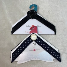 NEW 2 Sets Lindsay Phillips Switch Flops Straps Sz M Black Sequins Navy Blue Dot