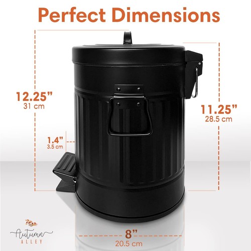 Autumn Alley Black Metal Pedal Waste Bin | 5L, 1.3 Gallon Trash Can - Picture 6 of 9