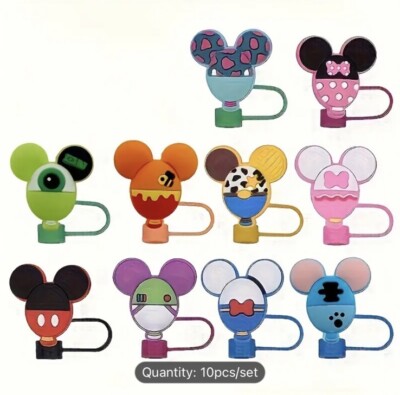 Silicone Mickey Straw Toppers - 10pcs - Stanley. Combine & Save Shipping $$