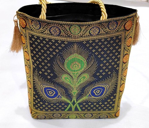 Women's Banarasi Silk Bag, Indian Handmade Girl's Shoulder Bag, Return Gift bag - Picture 2 of 4
