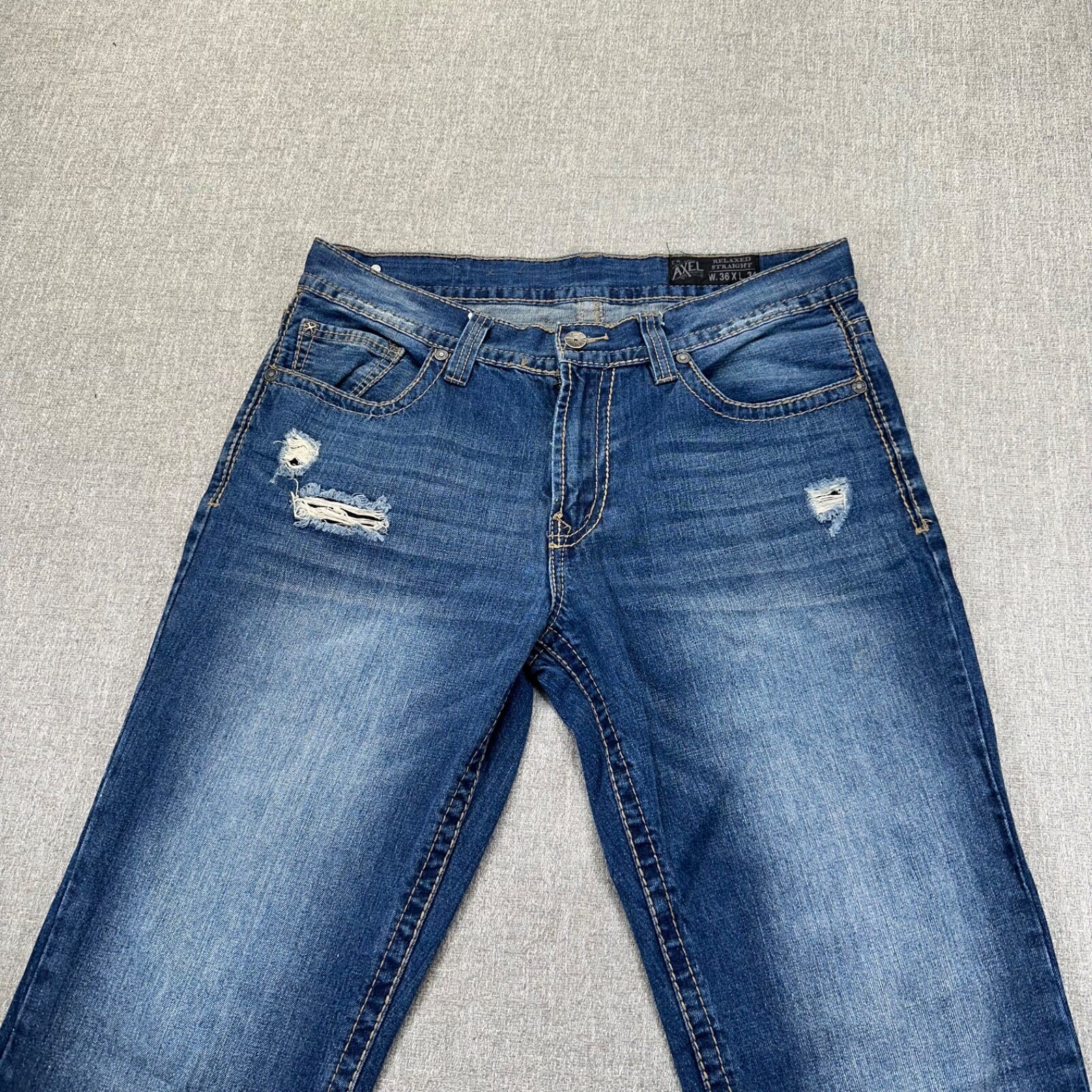 TK Axel Jeans Mens 36x34 Relaxed Straight Blue Faded Distressed eBay