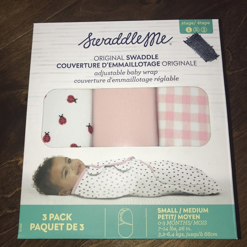 SwaddleMe Original Swaddle 3 Pk Stage 1 0-3 Mnths 7-14lb 26in Pink Coral Ladybug
