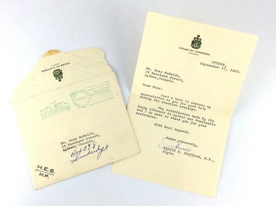 Harold E Stafford Member Of Parliament House Commons Appreciation Letter K809