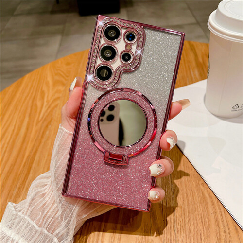 For Samsung S24 S23 Ultra S22 Plus Bling Diamond Magnetic Ring Stand Case Mirror - Bild 23 von 24