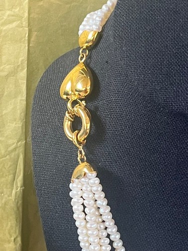 Vintage Multistrand Pearl Convertible Necklace Bracelet w/Gold Tone Heart Clasps - Picture 16 of 23