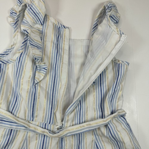 Btween Girls Shorts Romper Flutter Sleeve Blue/Gold/White Striped Size 10 - Picture 9 of 10
