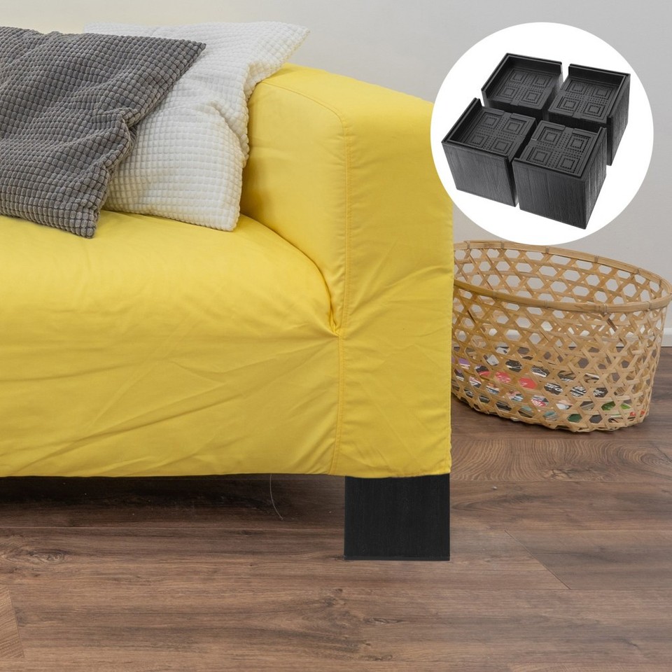 4 Pcs Heavy Duty Rubber Furniture Risers Square Bed Lifts Table Chair ...