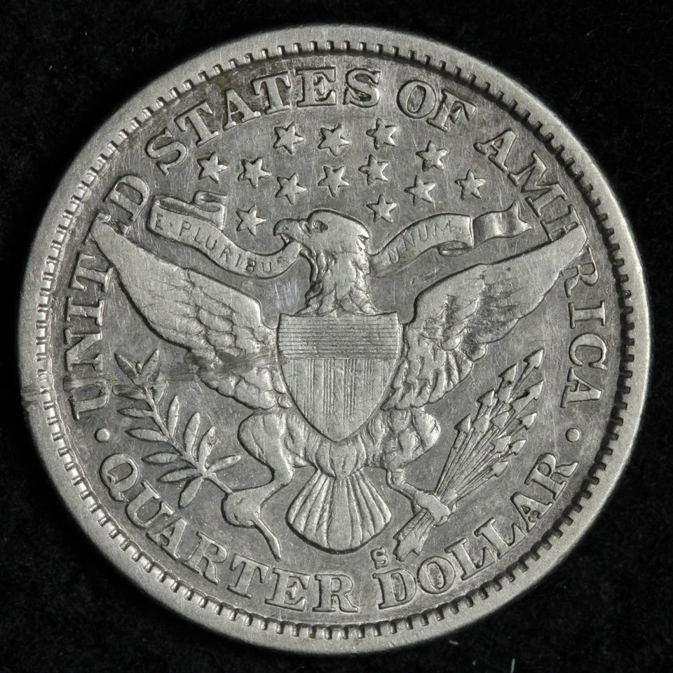Cuarto de plata barbero 1894-S XF+ E259 AREC Foto 2 de 2