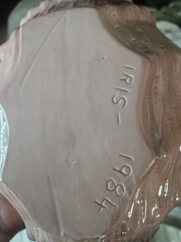 复古陶瓷闪亮粉红色海螺海壳碗罐带盖,签名和日期 — 第 3/3 张图片