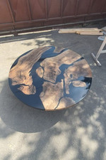Round Dining Table – Custom 46” Walnut Wood Black Epoxy Table