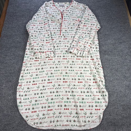 Oscar de la Renta, Camicia da notte vintage Oscar de la Renta Natale in flanella bianca rossa L Grandmacore
