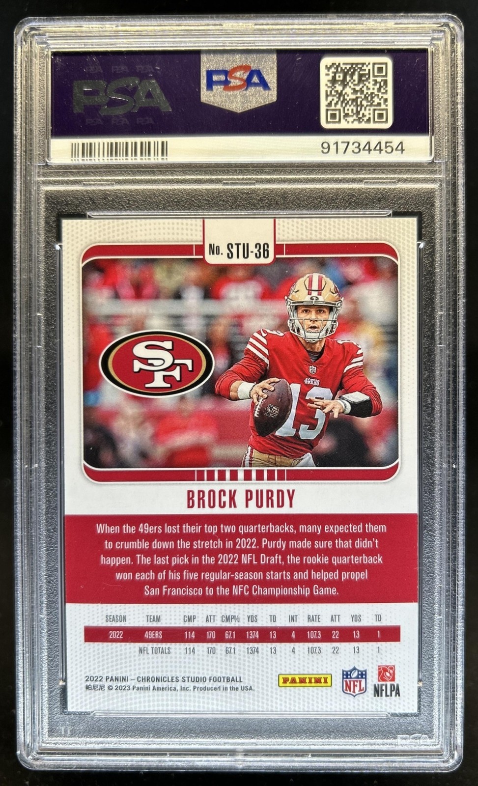2022 Chronicles Brock Purdy Studio Red Rookie RC #/99 49ers PSA 9 view 2