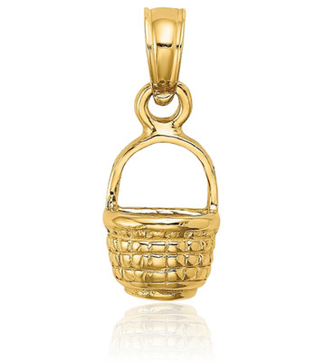 14K Solid Yellow Gold Petite Lightship Nantucket Basket Pendant Necklace 9.55mm