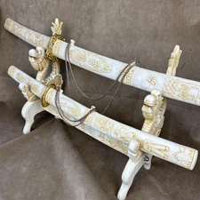 Samurai Katana Swords Set of 2 + Stand Asian Resin Decor Chinese Dragon Display