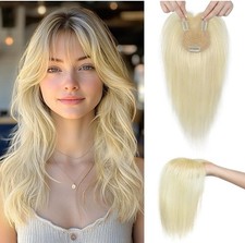 Real Human Hair, 10" Clip in Bangs Hand-tied Base Natural Realistic Blonde