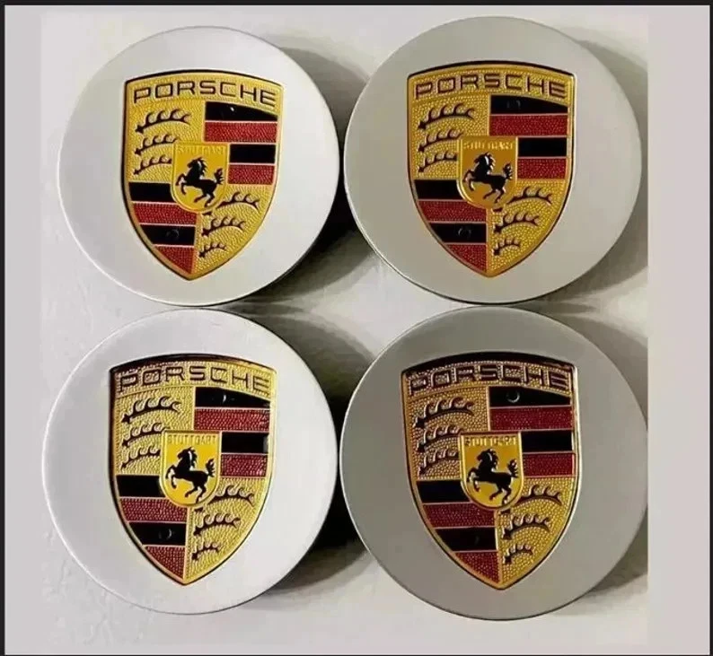 4 Porsche Silver Center Caps Concave 76mm Royal Crest 992 cayenne ,911, Carrera, Foto 2 de 4