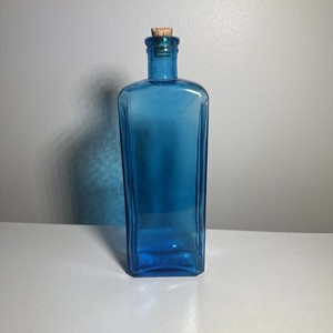 PMP Antique Vintage Blue Glass Medicine Bottle 8.5” Tall Bubbles Beautiful