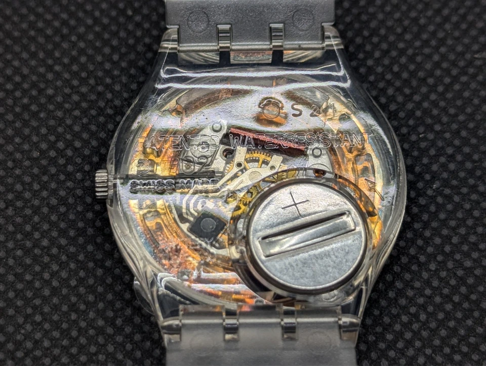 Swatch Vintage Quartz Watch Transparent Case Blue Strap 24-Hour Dial Fully - Image 4 of 4