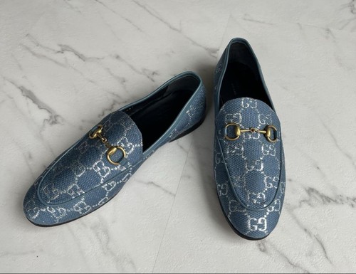 GUCCI Women's Loafers Horsebit GG Canvas Blue EU36/US6 Authentic - Picture 9 of 24