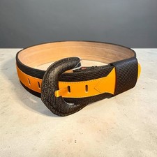 Vintage Christian Dior Textured Leather Belt Black Orange Made in Taiwan 80 s