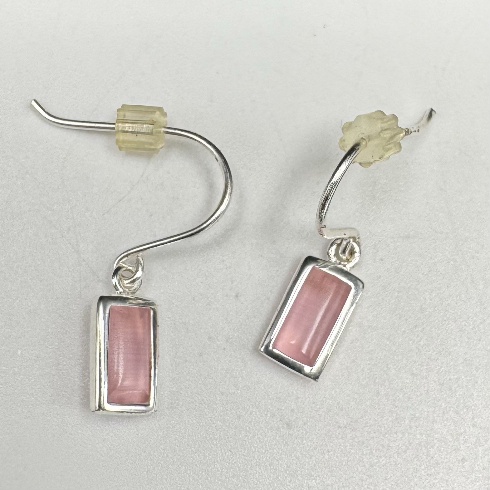 Sterling Silver 925 Rectangular Pink Stone 1" Pie… - image 1