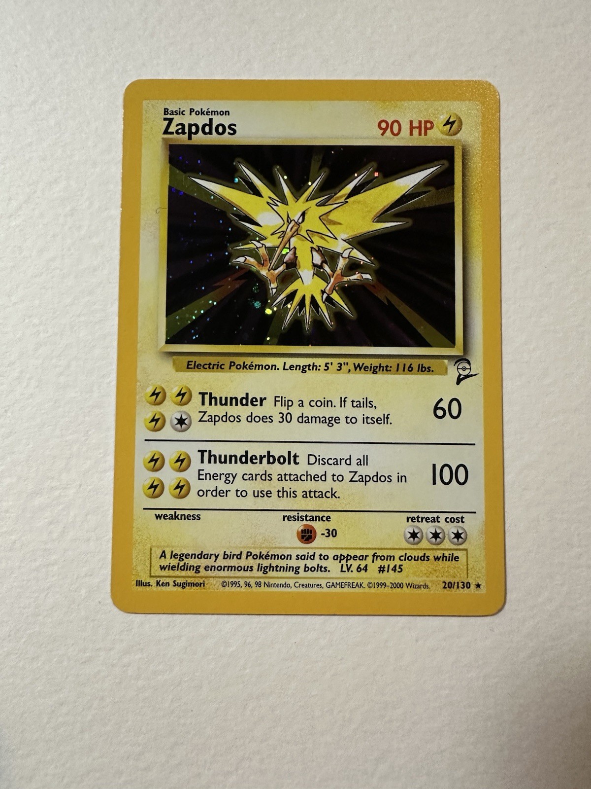 Zapdos 20/130 Base Set 2 Unlimited Rare Holo Pokemon Card WOTC 2000 LP