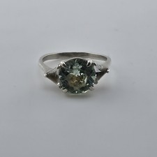 Sterling Silver Ring Blue-Green Stone with Clear Accents Filigree 925 Size 6