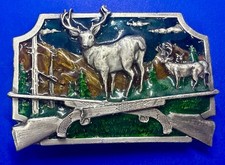 Wildlife Deer Hunting Crossed Rifle Hunter Vintage 1982 Siskiyou Belt Buckle