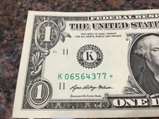 FANCY SERIAL NUMBER 1 DOLLAR BILL STAR NOTE  500K RUN  RARE  2021 FT WORTH MINT