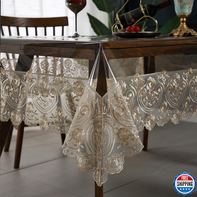 Jusmate Clear Vinyl Tablecloth Protector Transparent PVC Lace Border Plastic Wat