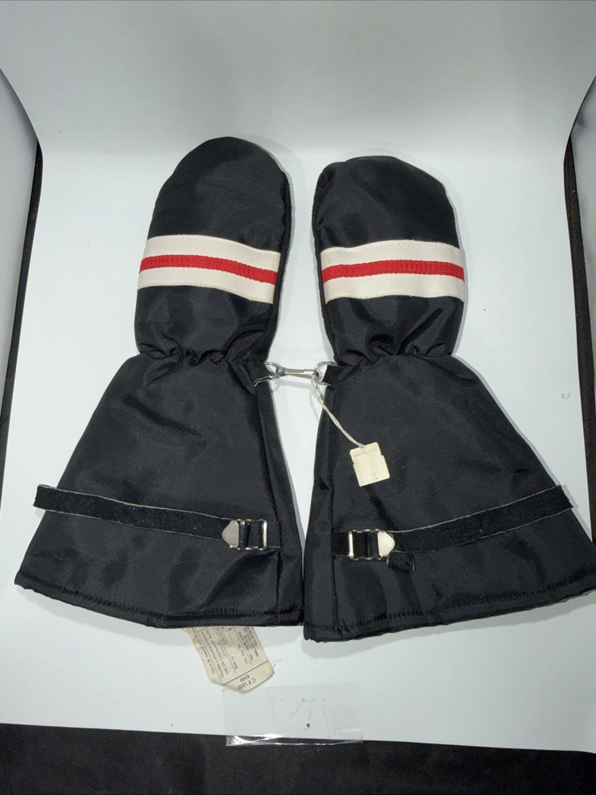 Vintage Leather Palm Ski Mittens Insulated Snow Gloves Made Hong Kong (Rz)