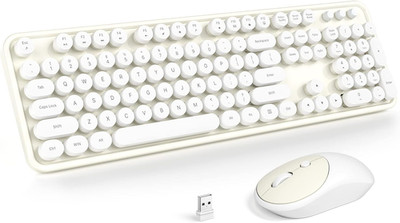 Teclado de raton inalambrico blanco 104 teclas para redondas 24 GHz PC laptop