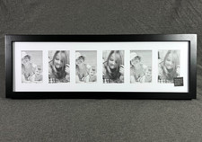 9x26" Multi Photo Frame 6 Openings for 4x6 Pics Collage Black Wood Matted NIB