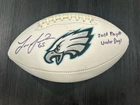 Lane Johnson PHILADELPHIA EAGLES AUTOGRAPHED SIGNED LOGO FOOTBALL JSA